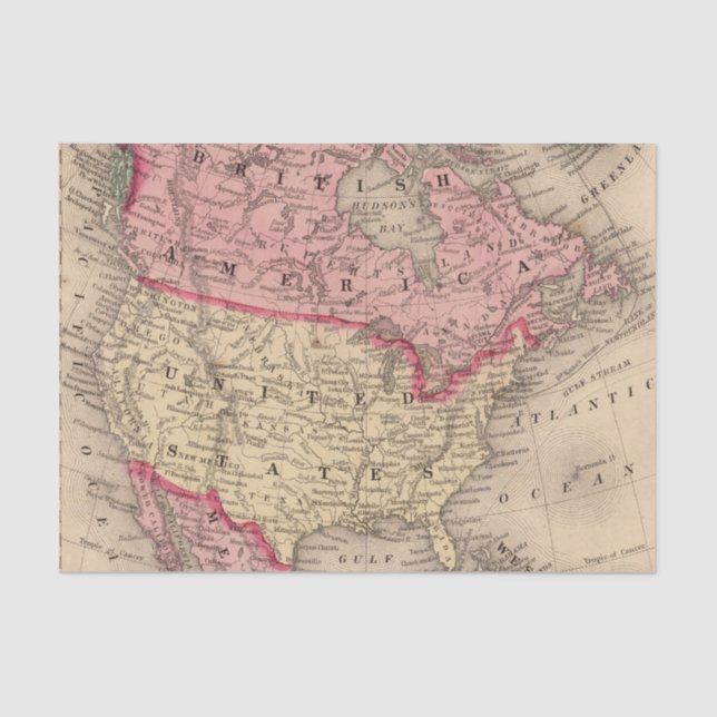 Papel De Seda Mapa de America do Norte por Mitchell (Frente )