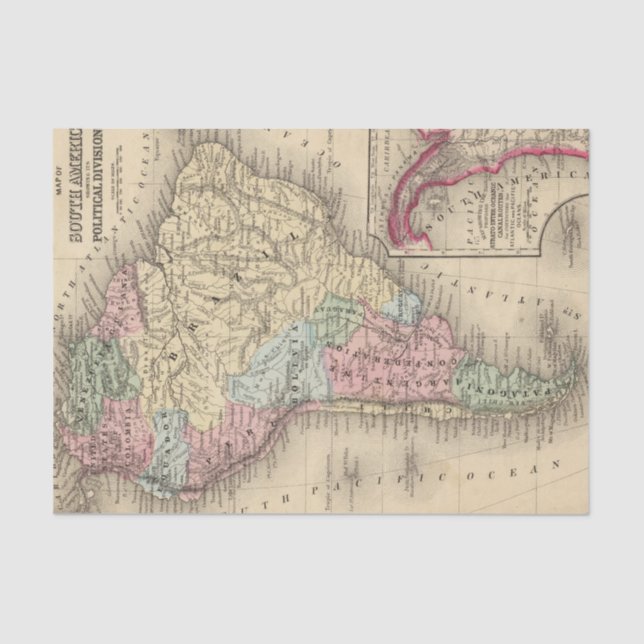Papel De Seda Mapa de Ámérica do Sul por Mitchell (Frente )