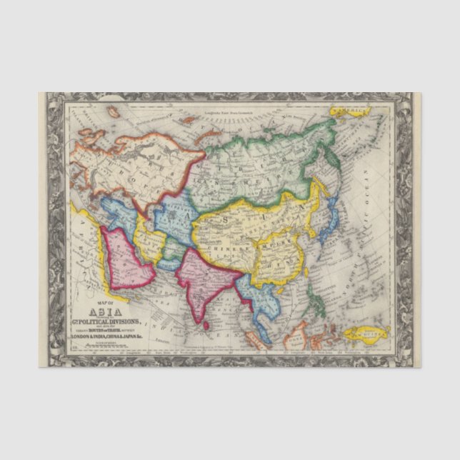 Papel De Seda Mapa de Ásia (Frente )
