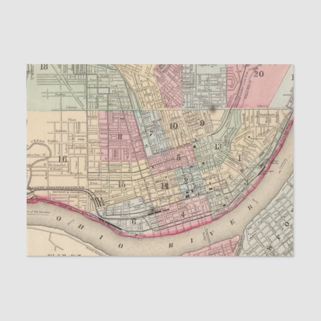 Papel De Seda Mapa de Cincinnati por Mitchell (Frente )