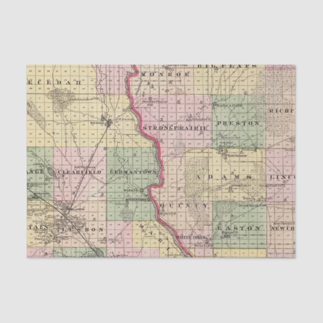 Papel De Seda Mapa de condados de Juneau e de Adams (Frente )