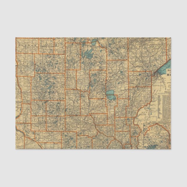 Papel De Seda Mapa de estradas de Minnesota (Frente )