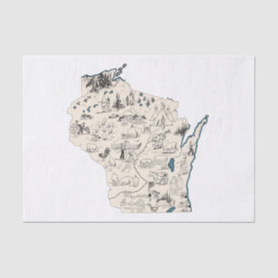 Papel De Seda Mapa de Imagens do Wisconsin Vintage