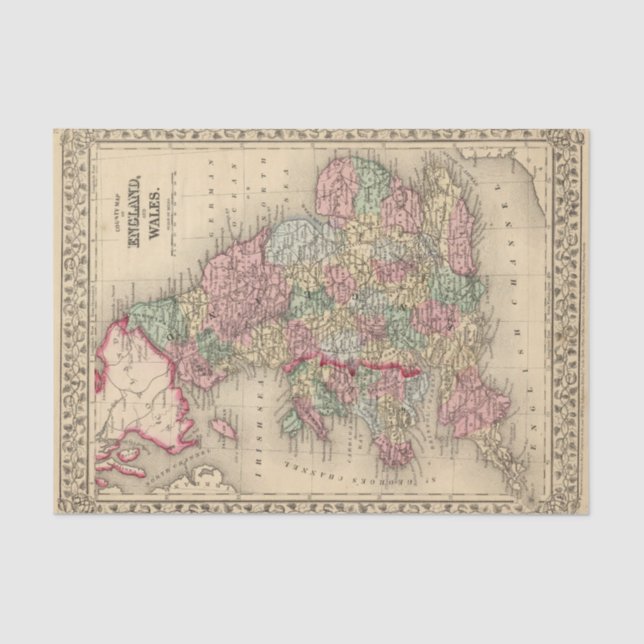 Papel De Seda Mapa de Inglaterra, Wales por Mitchell (Frente )