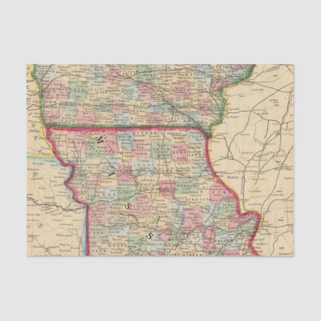 Papel De Seda Mapa de Iowa, Missouri por Mitchell (Frente )