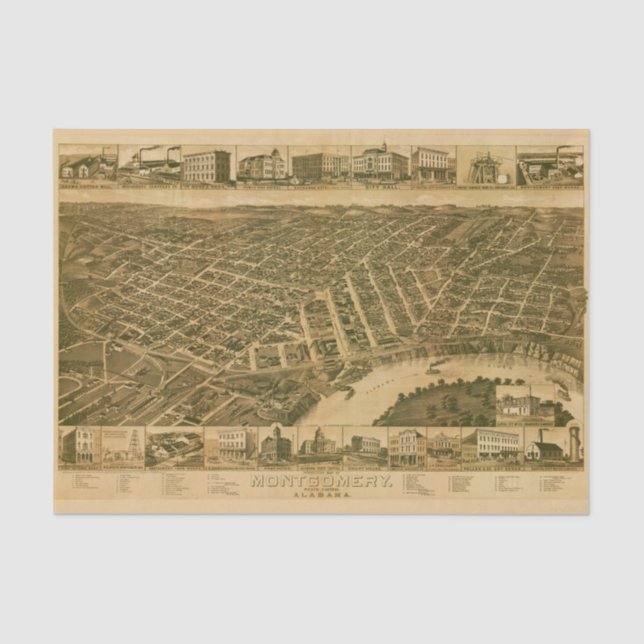Papel De Seda Mapa de Montgomery, Capital do Alabama (1887) (Frente )