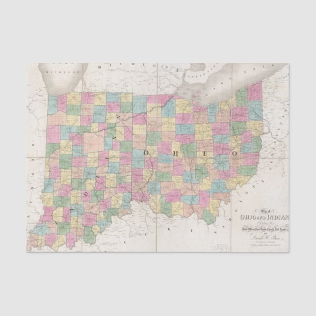 Papel De Seda Mapa de Ohio e de Indiana (Frente )