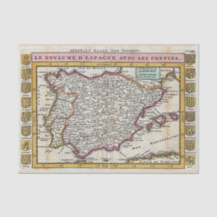 Papel De Seda Mapa de Velho Mundo espanhol do reino do vintage