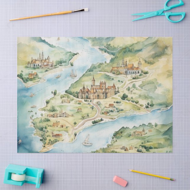Papel De Seda Mapa de Viagens aquarela (Arte )