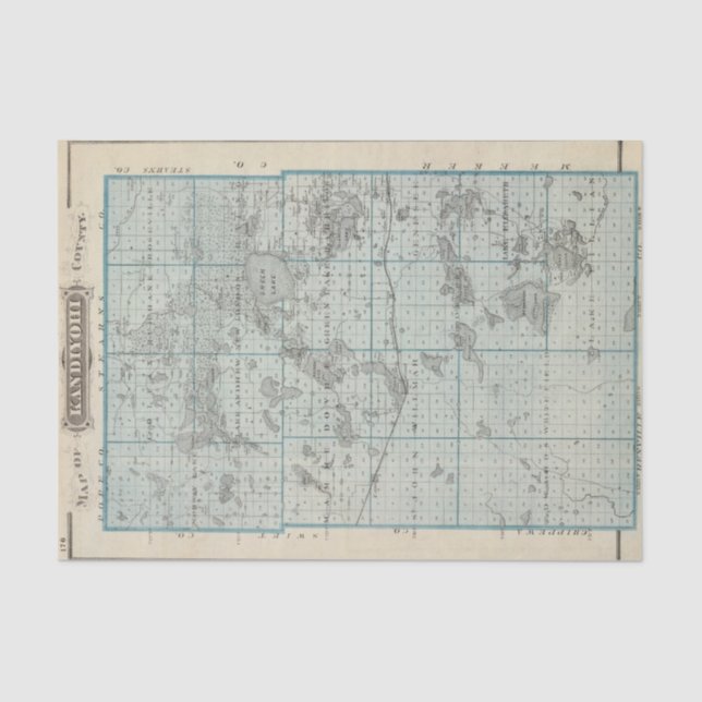 Papel De Seda Mapa do condado de Kandiyohi, Minnesota (Frente )