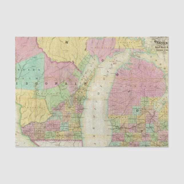 Papel De Seda Mapa do estado de Michigan (Frente )