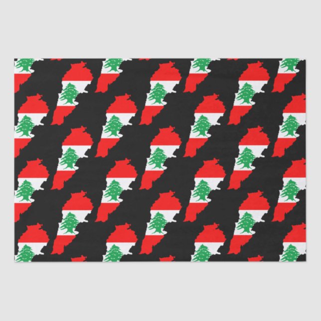 Papel De Seda Mapa do Líbano com Bandeira (Frente )