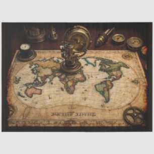 Papel De Seda Mapa do Mundo Antigo Steampunk