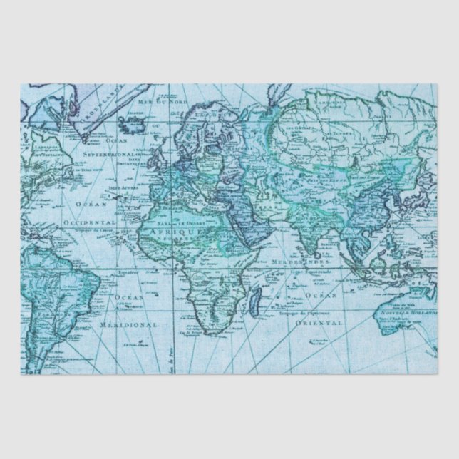 Papel De Seda Mapa do Mundo Azul (Frente )
