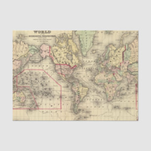 Papel De Seda Mapa do mundo com as rotas de mar dos exploradores