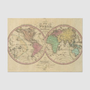 Papel De Seda Mapa do mundo na projeção Globular