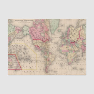 Papel De Seda Mapa do proj de Mercator do mundo por Mitchell