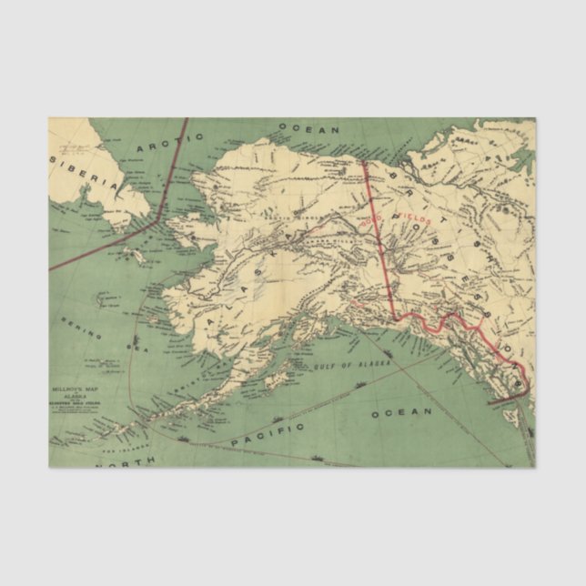 Papel De Seda Mapa do Vintage Alaska (1900) (Frente )