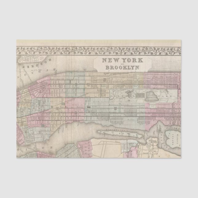 Papel De Seda Mapa do Vintage Brooklyn (Frente )