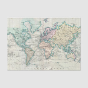Papel De Seda Mapa do vintage do mundo (1801)