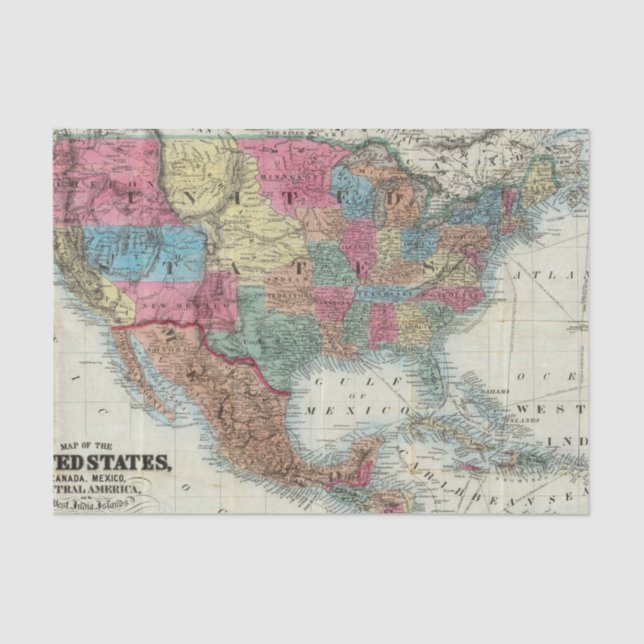 Papel De Seda Mapa dos Estados Unidos, Canadá, México (Frente )