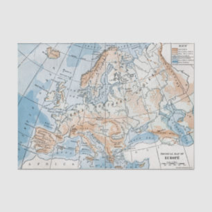 Papel De Seda Mapa Físico da Europa (1916)