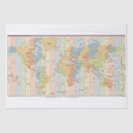 Papel De Seda Mapa Global de Fusos Horários