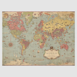 Papel De Seda Mapa Mercator do Mundo