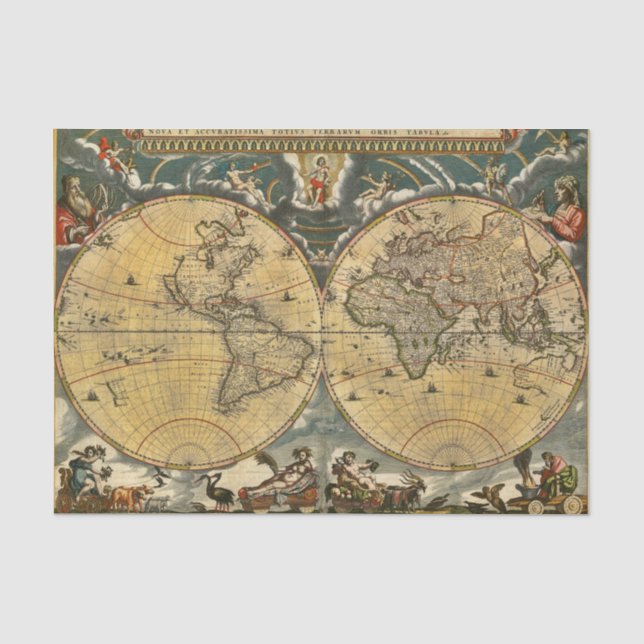 Papel De Seda Mapa Mundial Antigo J. Blaeu 1664 (Frente )