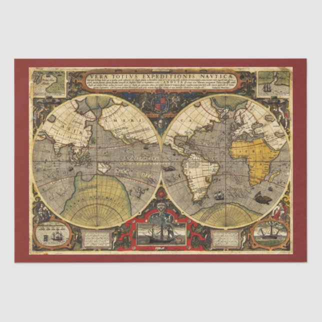 Papel De Seda Mapa Mundial Antiquado nº 2 (Frente )