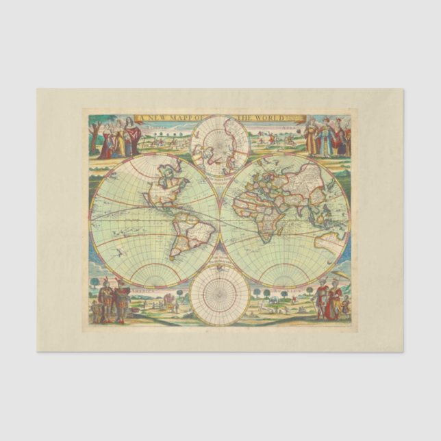 Papel De Seda Mapa Mundial Antiquado nº 4 (Frente )