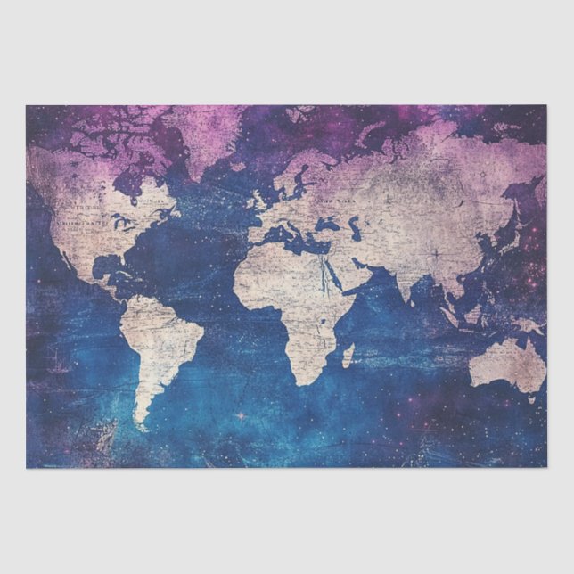 Papel De Seda Mapa Mundial Celestial Roxo Renascença (Frente )