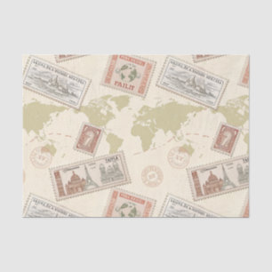 Papel De Seda Mapa Mundial de Selos Postais Vintage Viagens (1)