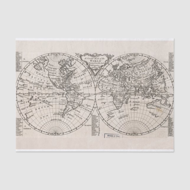 Papel De Seda Mapa Mundial de Tecidos do Mapa do Mapa do Mundo e (Frente )