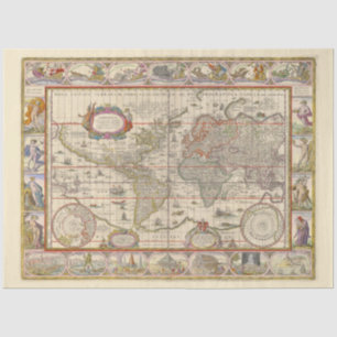 Papel De Seda Mapa Mundial Medieval (por Willem Blaeu)