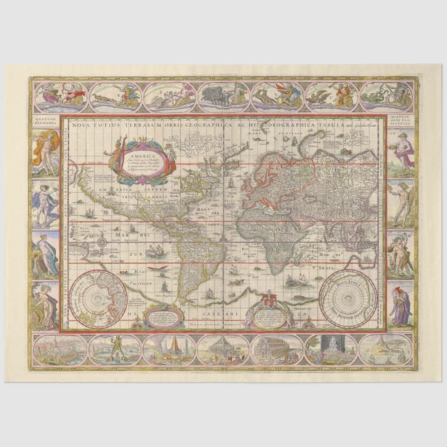 Papel De Seda Mapa Mundial Medieval (por Willem Blaeu) (Frente )
