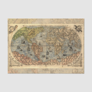 Papel De Seda Mapa Mundial Vintage Atlas Antiquado Histórico