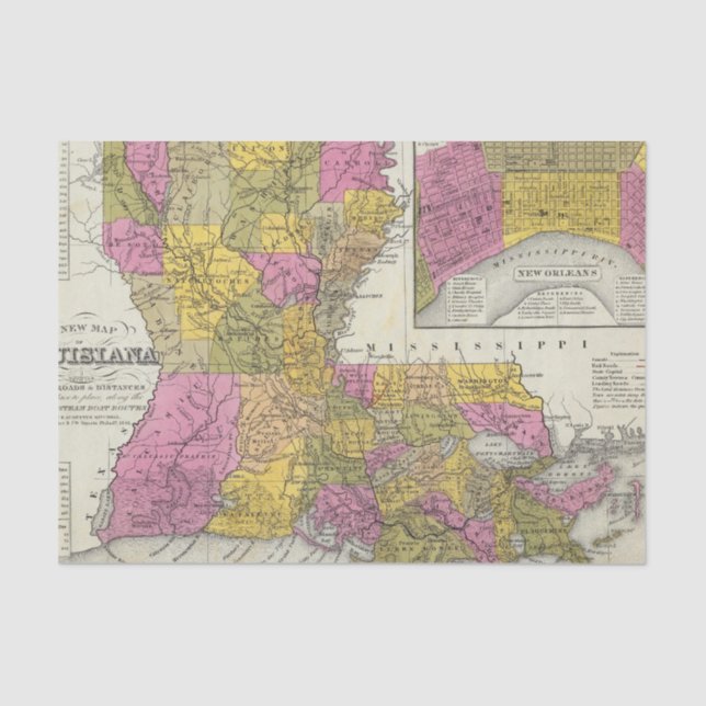 Papel De Seda Mapa novo de Louisiana 3 (Frente )