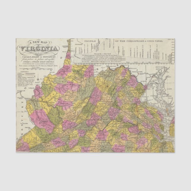Papel De Seda Mapa novo de Virgínia (Frente )