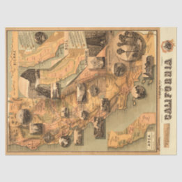 Papel De Seda Mapa Único da Califórnia Restaurado Vintage, Desli