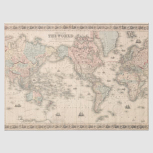 Papel De Seda Mapa Vintage do Documento Tecidual Mundial