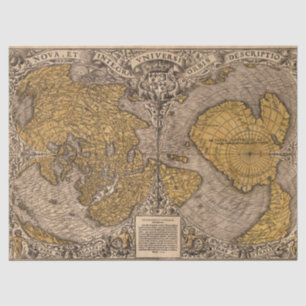 Papel De Seda Mapa Vintage do Documento Tecidual Mundial