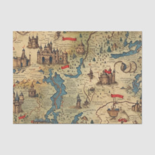 Papel De Seda Mapeamento Antiquado de Realms de Encantamento com