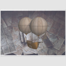 Papel De Seda Maps Hot Air Balloon Fantasy Ship Decoupage