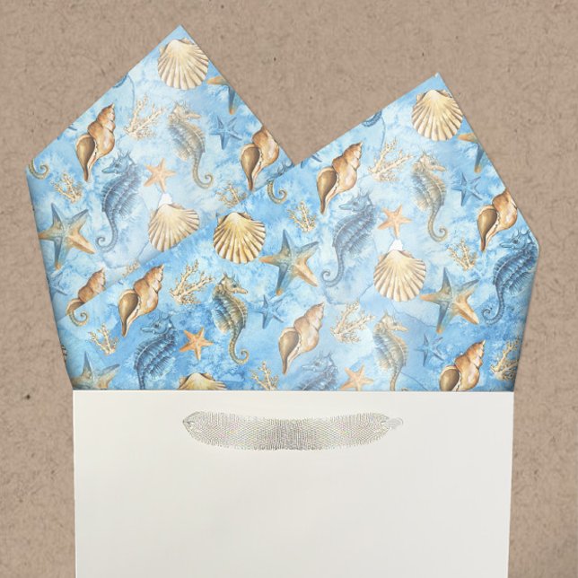 Papel De Seda Mar de Aquarela Padrão de Vida Conchas de Starfish (Criador carregado)