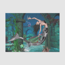 Papel De Seda Maravilhosa sereia com peixes fantásticos