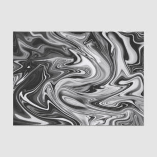 Papel De Seda Marble Elegante 7 - Preto e Branco Líquido