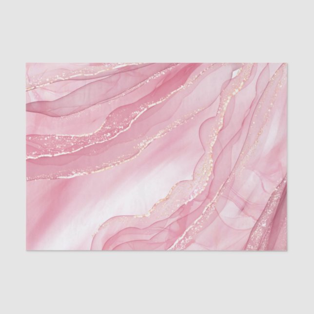 Papel De Seda Marble Pink e Glitter Dourado  (Frente )