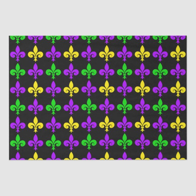 Papel De Seda Mardi Gras Fleur de Lis Pattern (Frente )