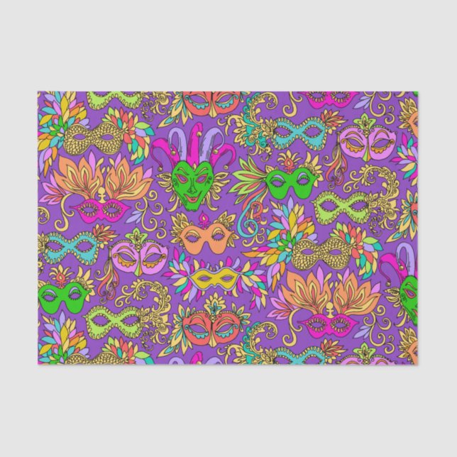 Papel De Seda Mardi Gras Mascarada Mask Bright Purple Green (Frente )
